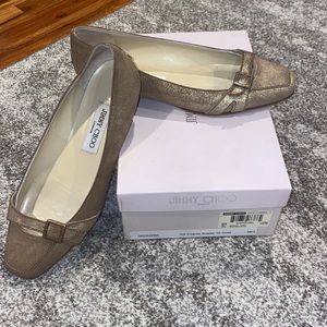 Jimmy Choo flats “Warm” in gold coarse suede